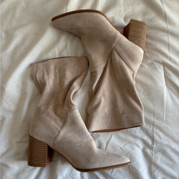Qupid Beige Heeled Boots - Picture 1 of 4